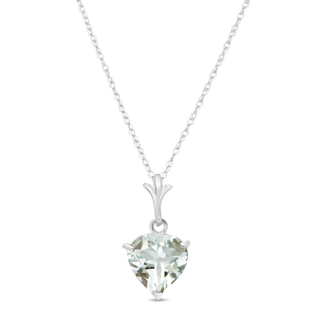 14K. SOLID GOLD NECKLACE WITH NATURAL AQUAMARINE (White Gold)
